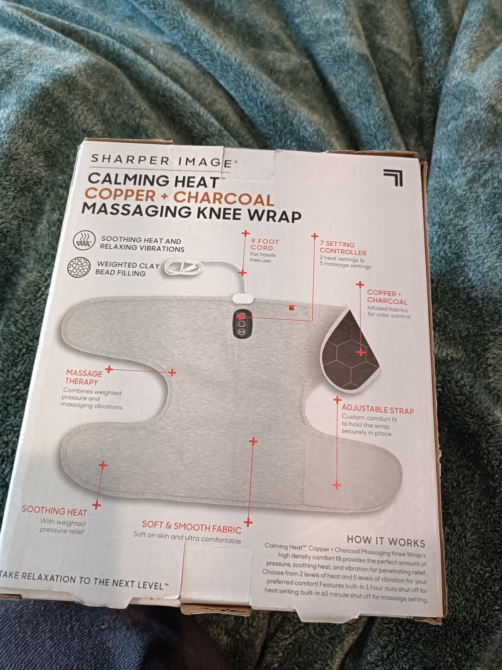 Sharper Image Calming Heat Copper + Charcoal Massaging Knee Wrap - Gray - Picture 3 of 4